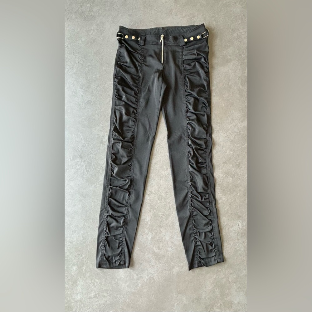 SHARAGANO VINTAGE Women’s SHINY BLACK Ruched PANTS Size L